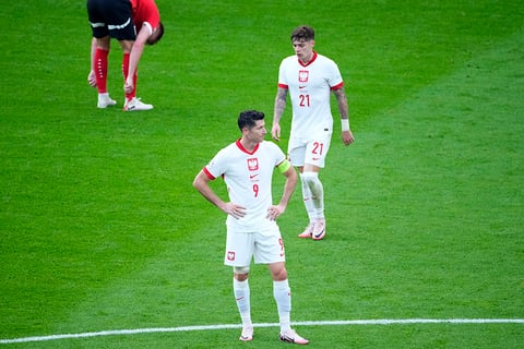 Poland's Robert Lewandowski reacts at the end of match